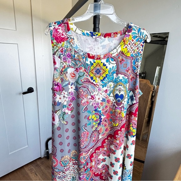 Johnny Was Colorful Floral Paisley Patchwork Boho Sleeveless Stretch Dress Sz XL - Picture 2 of 7